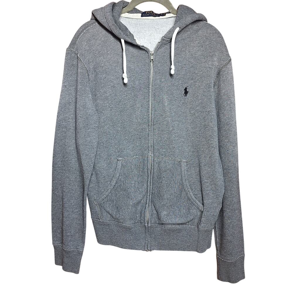 Polo Ralph Lauren Hoodie Mens Small Gray Full Zip Fleece Pony Logo Sweatshirt